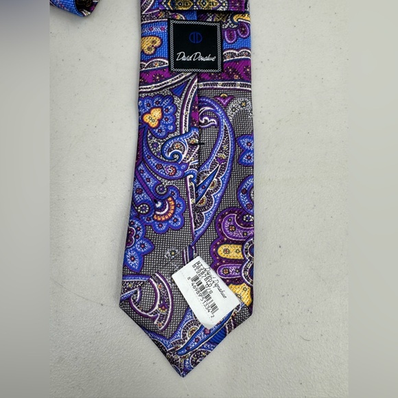 DAVID DONAHUE Men's 100% Silk Necktie USA Luxury FLORAL Multi NWT - Picture 3 of 4